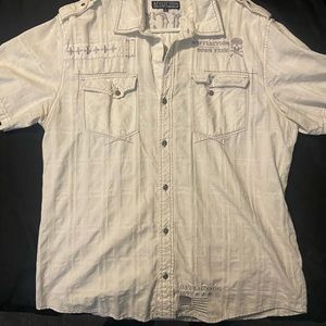 Mens white Affliction button down shirt
